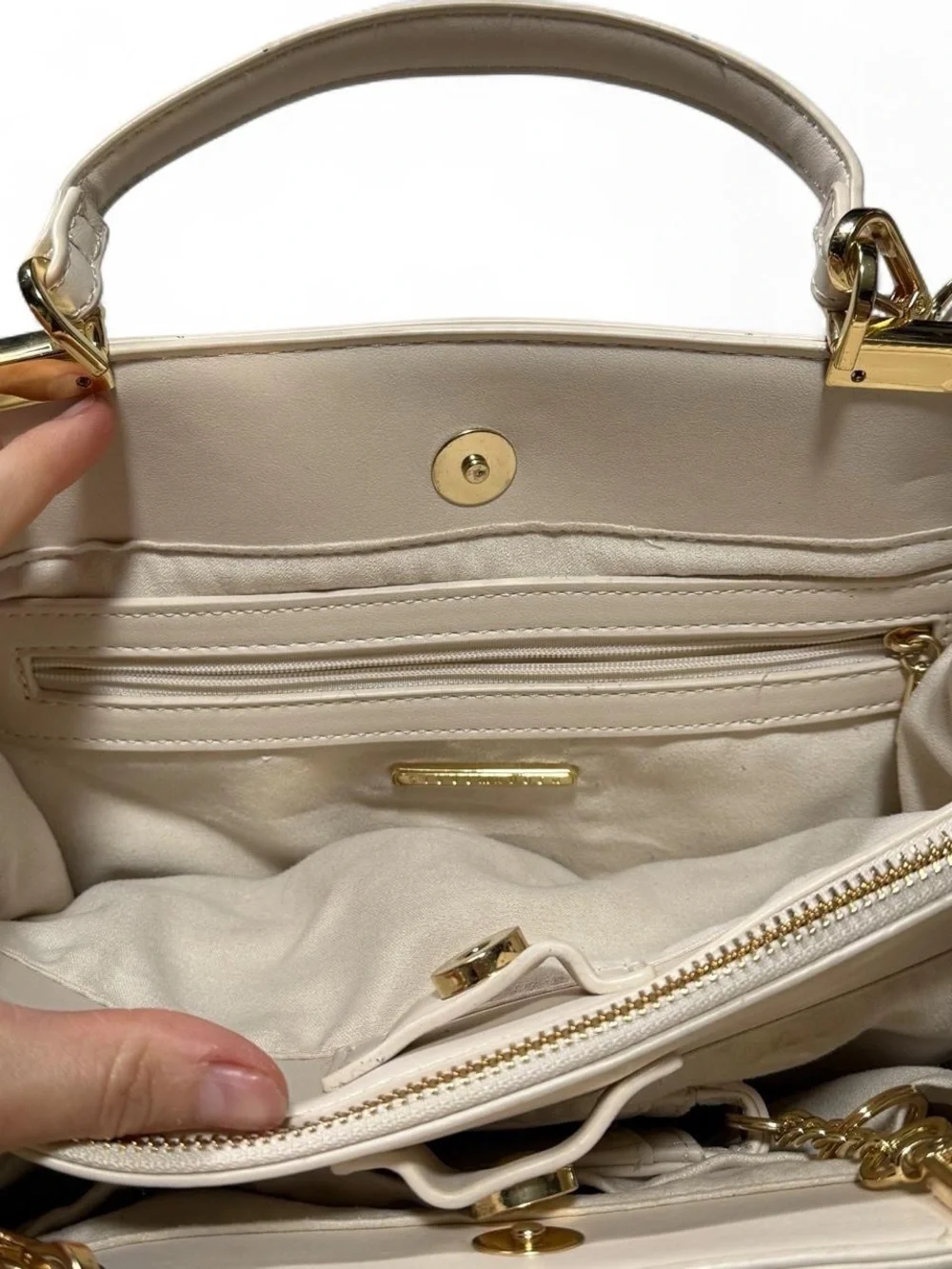 Steve Madden cream satchel crossbody handbag with gold hardware and wallet - Picture 6 of 7